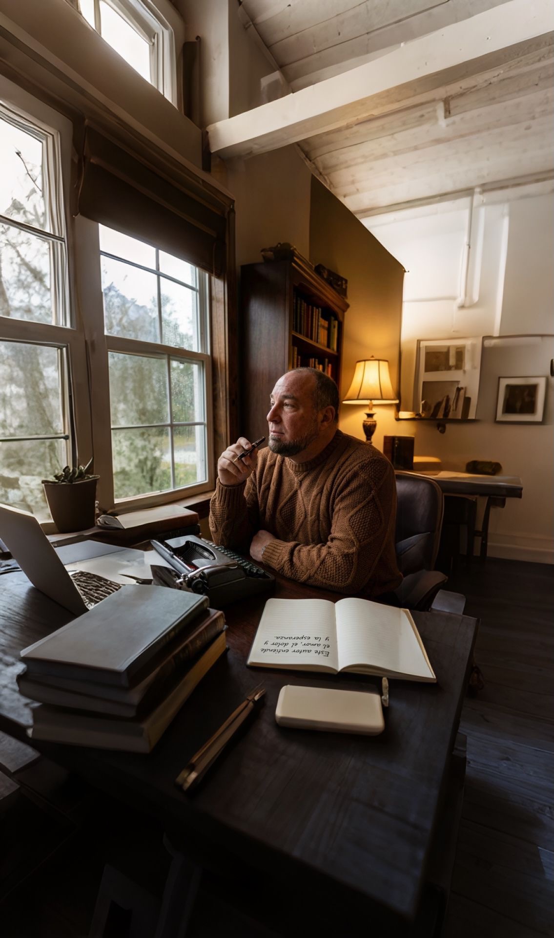 Sebastián Fuego pensando junto a una ventana - autor de El Club de los Corazones Rotos